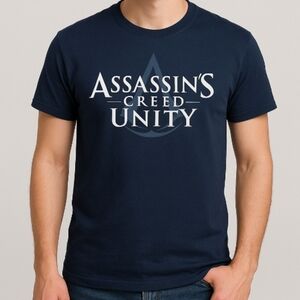 ASSASSINS CREED T-shirt Sz L Dark Navy Blue Short sleeve Crew Neck Retro Games